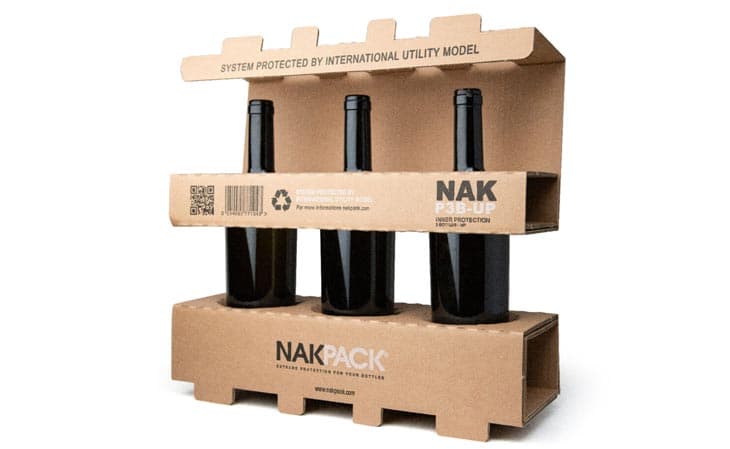 Emballage pour bouteilles NakPack, système de calage 3 bouteilles